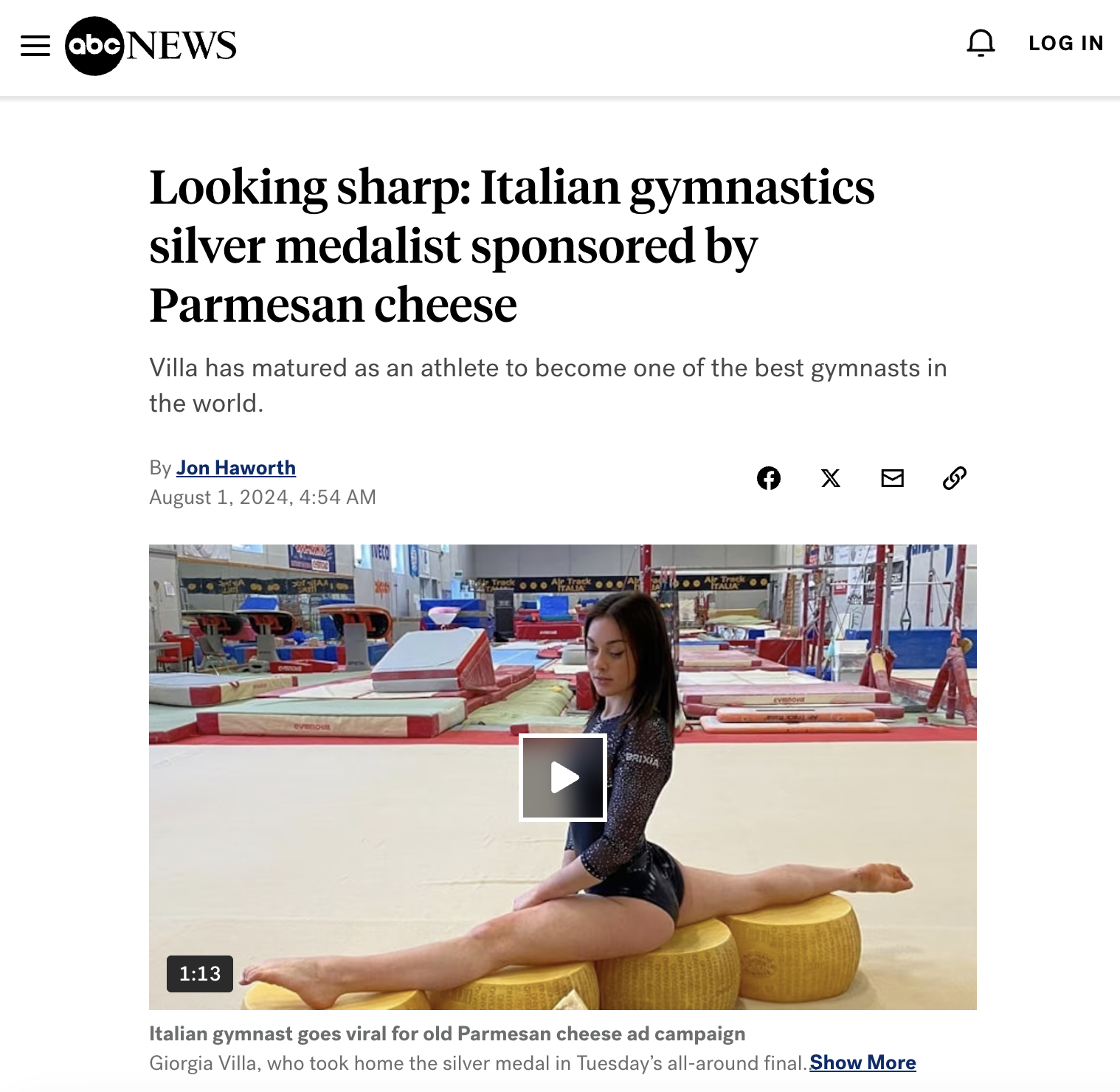 giorgia villa parmigiano reggiano - abc News Looking sharp Italian gymnastics silver medalist sponsored by Parmesan cheese Villa has matured as an athlete to become one of the best gymnasts in the world. By Jon Haworth , 6 X Italian gymnast goes viral for